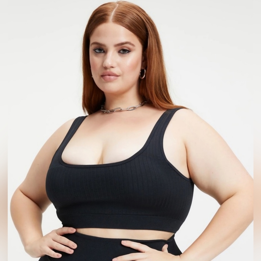 Good American Shine Tank Bralette in Ribbed Nylon Nwt 5-6 = 2XL - 3XL